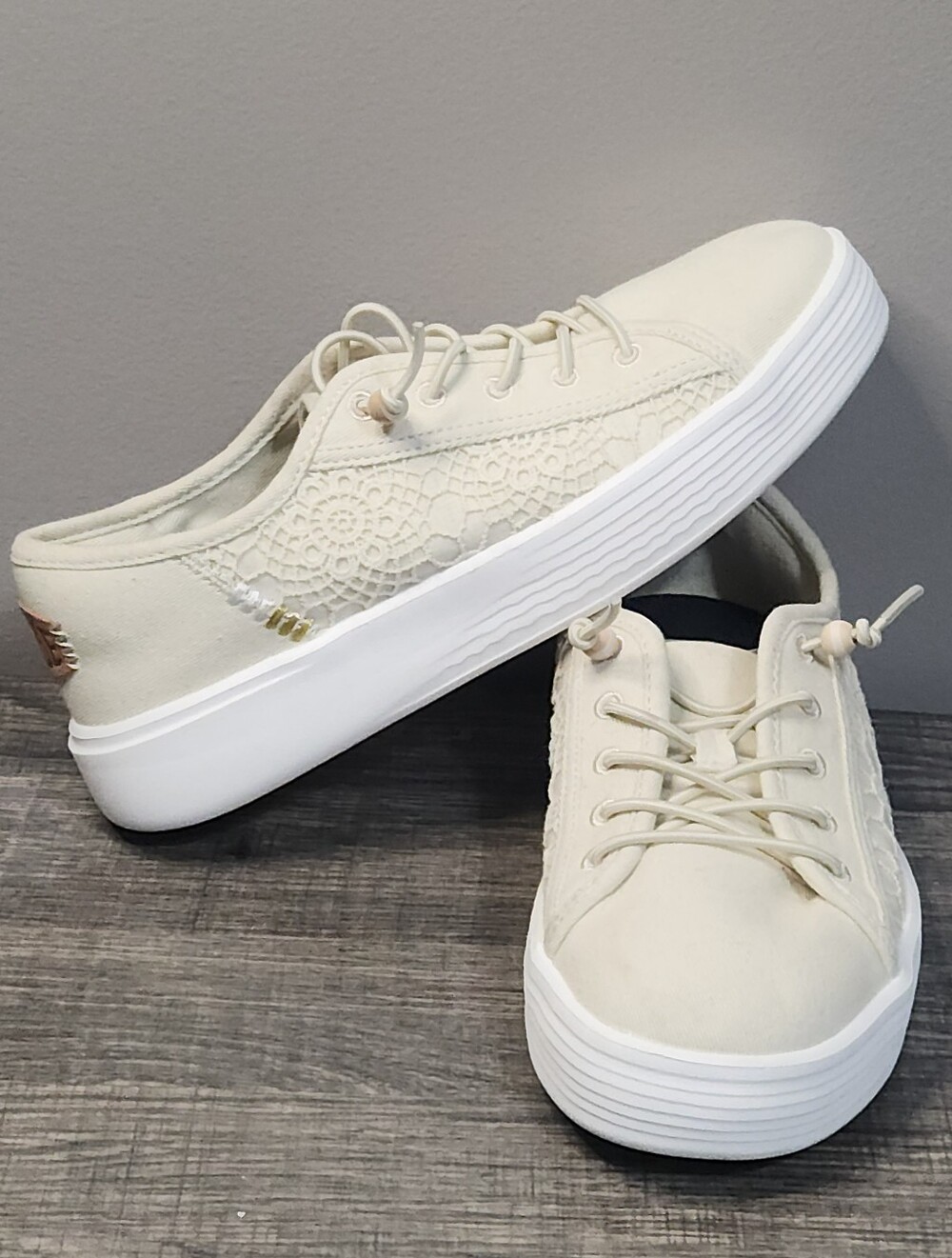 Hey Dude Women's Lace-Panel Slip-On Sneakers in Cream Size 7